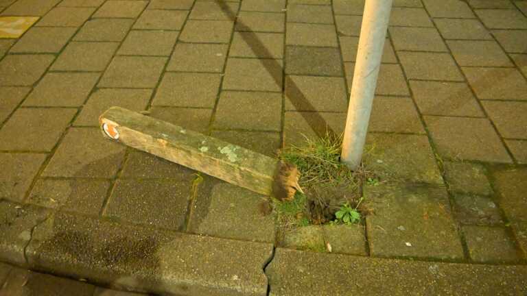 Nederlandse politie- en ambulancevoertuigen met zwaailichten langs de weg 's nachts, met een agent op de stoep.