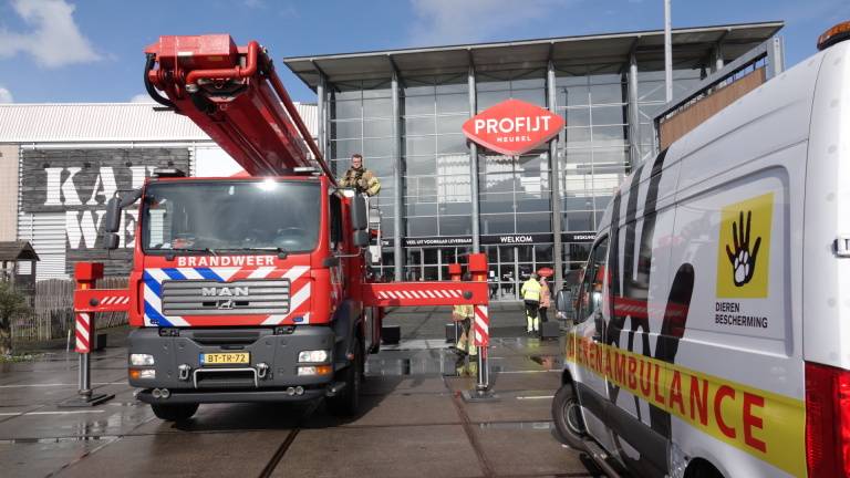Een persoon in veiligheidskleding werkt op hoogte aan een metalen constructie met buizen en leidingen.
